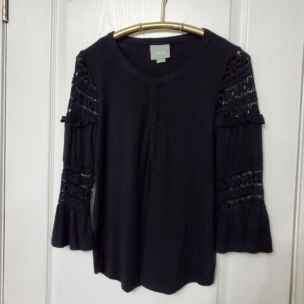 Anthropologie Black Long Sleeve Top